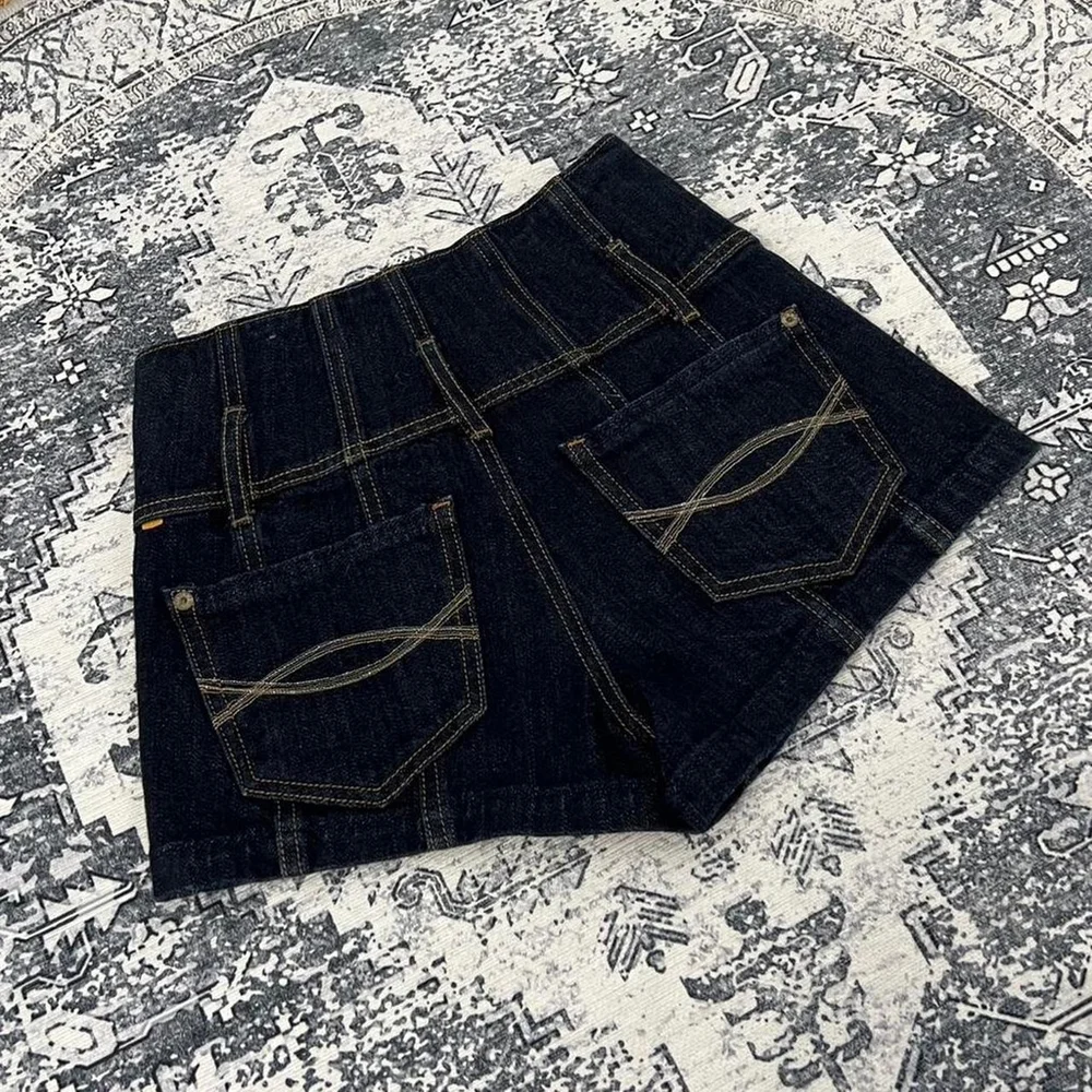Abercrombie & Fitch 2010s Dark Blue High Waisted Denim Shorts - Size 24